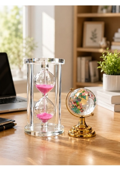 Kum Saati Dünya Küresi Seti Pembe Kumlu Ofis Ve Masa Aksesuarı Ofis Yeni İşe Başlama Hediyesi