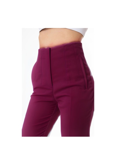 Vıoshıne Kadın Yüksek Bel Cepsiz Pensli Kumaş Pantolon Bordo
