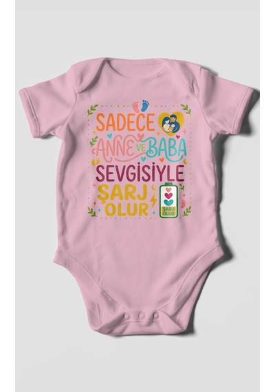 Morivokids Anneye Ve Babaya Özel Kısa Kollu Bebek Body %100 Pamuk Koyu Pembe