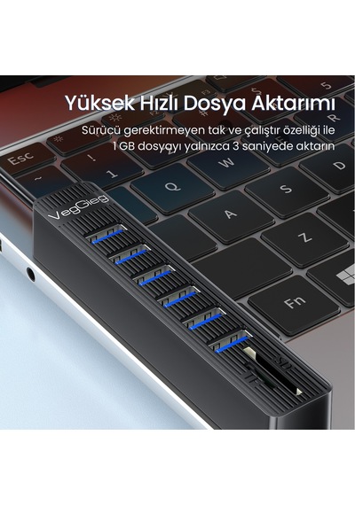 Veggieg Usb 2.0 Sd Microsd Kart Okuyucu Ve 6 Port Usb Çoklayıcı Hub