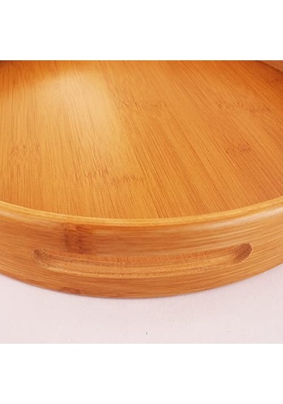 Ayrex Taşıma Kulplu Yuvarlak Bambu Tepsi 30 Cm Doğal Ahşap Servis Tepsisi Kahve, Kahvaltı Ve Dekoratif Masaü
