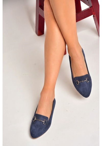 Fox Shoes Y290110002 Lacivert Süet Toka Detaylı Günlük Kadın Babet Lacivert