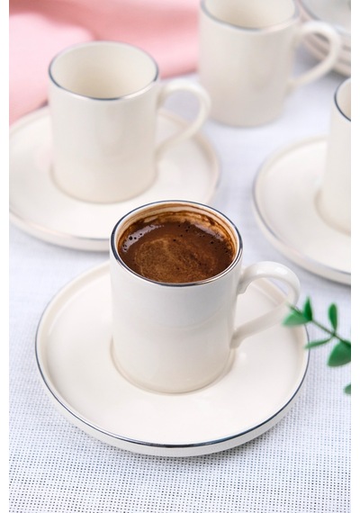 Tabak Evi Porselen Platin Kahve Fincan Takımı Kelebek 90cc 6 Kişilik 12 Parça Beyaz - Altın