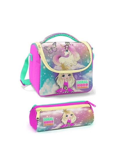 Coral High Pembe Mavi Kız Ve Unicorn Kız Çocuk Beslenme Çantası