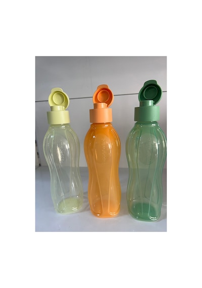 Eco Şişe 500 Ml 3'lü Set - Portakal-yeşil Ve Limon Sarı Kolay Açılır Kapaklı Suluk Matara Çok Renkli