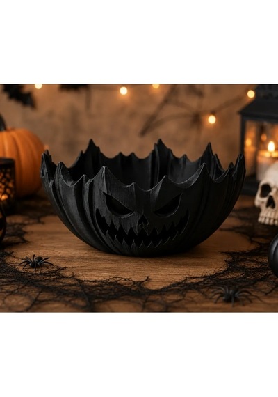Halloween Cadılar Bayramı Dekoratif Siyah Balkabağı Şekerlik Kase