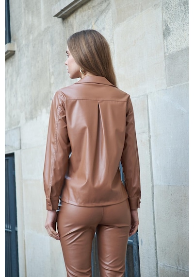 Kadın Hafif Likralı Ekolojik Deri Yakalı Cepli Uzun Kol Ceket Gömlek Pantolon İçin Jument 40086 -camel CAMEL Kadın Hafif Likralı Ekolojik Deri Yakalı Cepli Uzun Kol Ceket Gömlek Pantolon İçin Jument 40086 -camel CAMEL