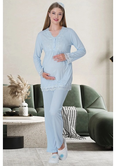 Mecit Pijama Mecit 1501 Mavi Hamile Lohusa Pijama Takımı