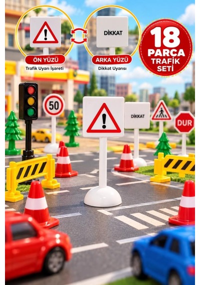 18 Parça Çocuklar İçin Eğitici Trafik İşaretleri Levhaları Seti 12.5 Cm Trafik Eğitim Ve Oyun Seti