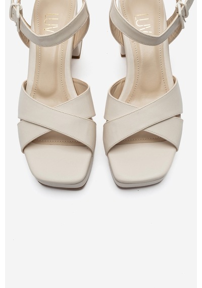 Luvishoes Luvi Shoes Lisbon Bej Cilt Çapraz Bantlı Kadın Platform Topuklu Ayakkabı BEJ CILT