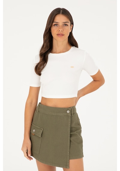 U.S. Polo Assn. Kadın Ekru Bisiklet Yaka Crop Tişört 50281813-VR019