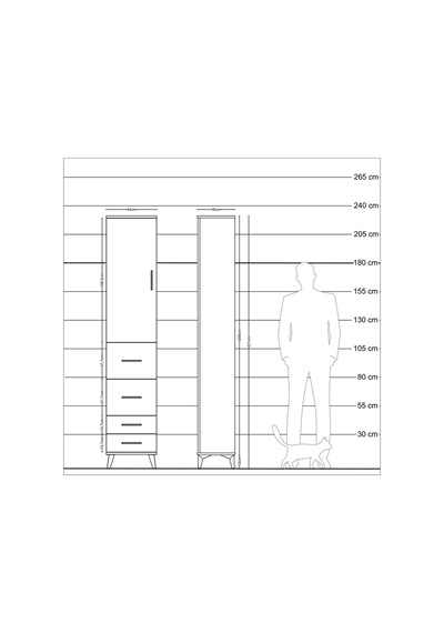 Arges Dolap 2 Raflı 4 Çekmeceli Tek Askılı 44x30x221 Aytaşı-antrasit Aytası