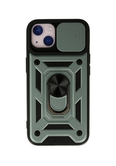 Apple İphone 14 Kılıf Pars Lens Yüzüklü Silikon - Yeşil