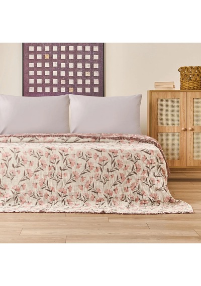 Soft Vinerya Tek Kişilik Yatak Örtüsü - Krem / Kiremit - 160x255 Cm Çok Renkli