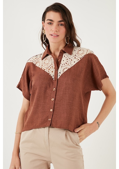 Lela Dantelli Relaxed Fit Kısa Kollu Bayan Gömlek 5865764 Kahve Lela Dantelli Relaxed Fit Kısa Kollu Bayan Gömlek 5865764 Kahve