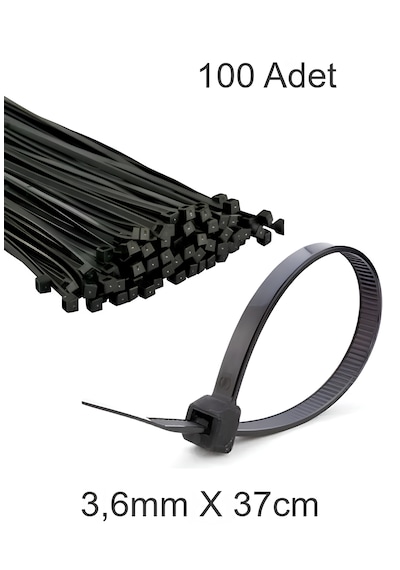Siyah Plastik Cırt Kelepçe 3.6mm-37cm Kablo Bağı Elektrik Kablosu