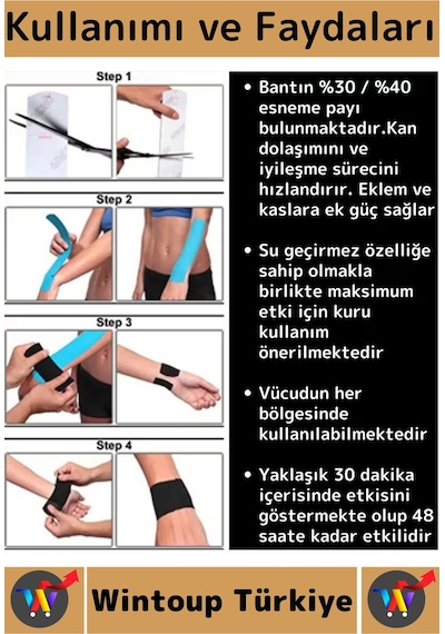 Ağrıbandı Hızlı Etki Bel Bacak Kol Boyun Sırt Omuz Kalça Kas Spor Ağrı Bandı 5 Metre Ten İkili Set