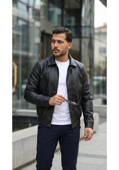 Butik İstanbul Erkek Astarlı Deri Ceket Siyah