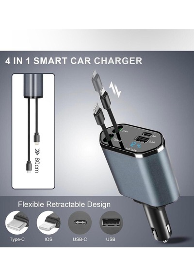 Ultra Hızlı 120w 4'ü 1 Arada Ayarlanabilir Araç İçi Hızlı Şarj Cihazı Ios - Android İle Uyumlu
