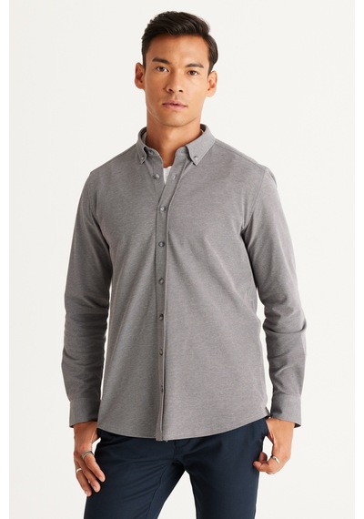 AC&Co / Altınyıldız Classics Erkek Grı Slim Fit Dar Kesim Düğmeli Yaka Pike Desenli Örme Gömlek Gri AC&Co / Altınyıldız Classics Erkek Grı Slim Fit Dar Kesim Düğmeli Yaka Pike Desenli Örme Gömlek Gri