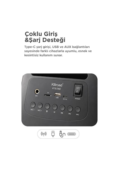 Torima KTS-2362 Bluetooth 5.0 Kablosuz Taşınabilir Mikrofonlu Hoparlör