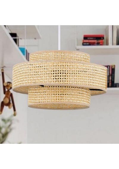 Otantik Trio Metal Kasalı Hasır Kaplama Rattan Salon Avize Üç Katlı Pasta Yatak Odası Sarkıt Hasır