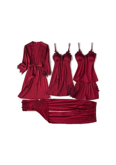 Mh Moony Homewears Kutulu Bordo Saten 5'li Çeyiz Seti Bordo