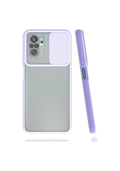 Noktaks - Xiaomi Uyumlu Xiaomi Redmi Note 10s - Kılıf Slayt Sürgülü Arkası Buzlu Lensi Kapak - Lila