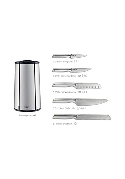 Elevate - Çelik Bıçak Atlıkarınca 5 Parçalı Set, Döner Paslanmaz Çelik Bıçak Bloğu, Japon Paslanmaz Çelik B Diğer