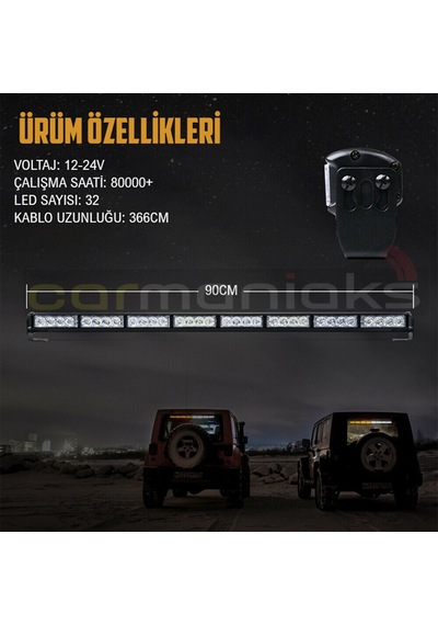 Off Road Lambası Cree 90cm Turuncu 32 Led 160w Kumandalı Çakar İkaz Lamba