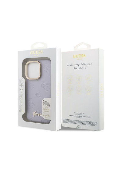 Apple iPhone 15 Pro Max Uyumlu Kılıf Guess Lisanslı M-safe Şarj Özellikli Kamera Standlı Peony Kapak Mor