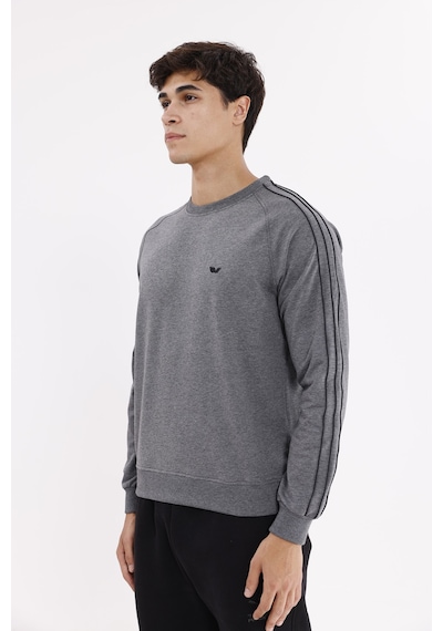 Rowinger Çift Şeritli Raglan Kol Minimal Logolu Bisiklet Yaka Sweatshirt A.melanj