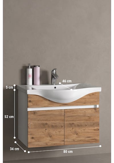 Yıldız 80 Cm Beyaz-atlantik Çam Mdf Seramik Lavabolu Asma Banyo Alt Dolabı Beyaz - Atlantik Çam Yıldız 80 Cm Beyaz-atlantik Çam Mdf Seramik Lavabolu Asma Banyo Alt Dolabı Beyaz - Atlantik Çam