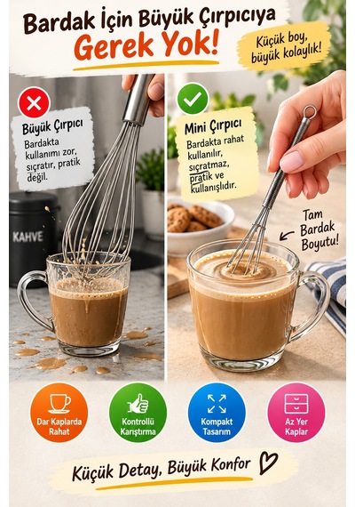 6'lı Mini Çırpıcı Seti 13 Cm Paslanmaz Çelik Çay Kahve Yumurta Sos Karıştırıcı Yaylı Mutfak Çırpıcı Gümüş