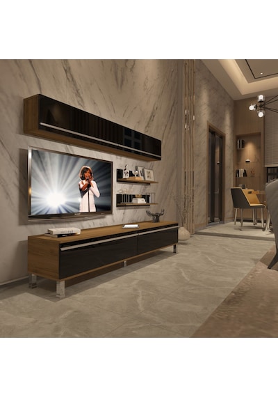 Decoraktiv Eko 5 Mdf Std Krom Ayaklı Tv Ünitesi Tv Sehpası Pera - Siyah