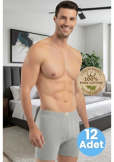 Tezzgelsin Erkek %100 Pamuklu 12'li Süprem Kumaş Penye Boxer Gri