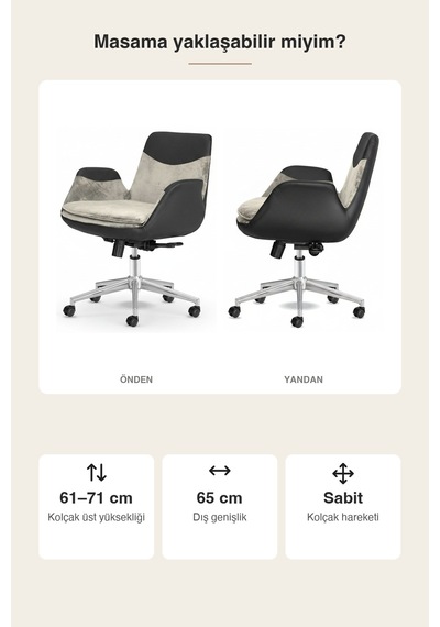 Upstyle Lodos Kumaş Ergonomik Çalışma Koltuğu Krem/bej Krom 65 90 65 Cm