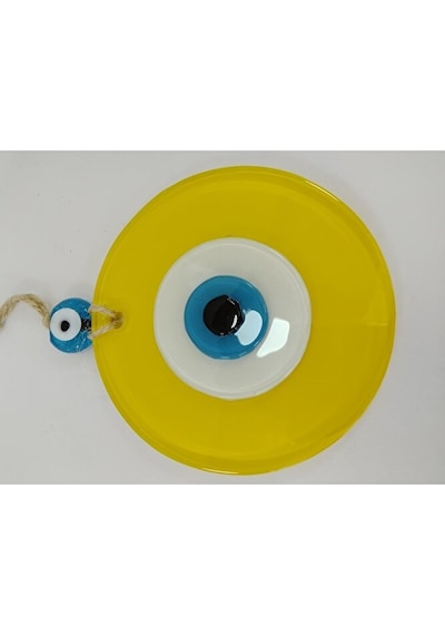 Opak Sarı Nazar Boncuğu 10 Cm El Yapımı Cam Duvar Dekoru Hediyeli