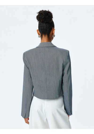 Koton Uzun Kollu Düğmeli Kruvaze Yaka Crop Blazer Ceket Lacivert 5sak50017uw Lacivert