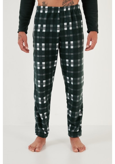 Buratti Ekoseli Regular Fit Düğmeli Bisiklet Yaka Kışlık Polar Erkek Pijama Takımı 60961002 Yeşil