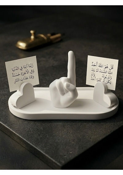 İslami Ev Hediyesi Tevhid El Heykeli Ve Dekoratif Kalp Stand El 12cm Tepsi 25cm Kalp 5cm