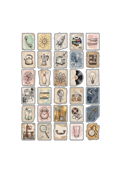 30 Adet Vintage Eskitme Nostaljik Kolaj Sticker Seti - Ajanda Defter Laptop Çok Renkli