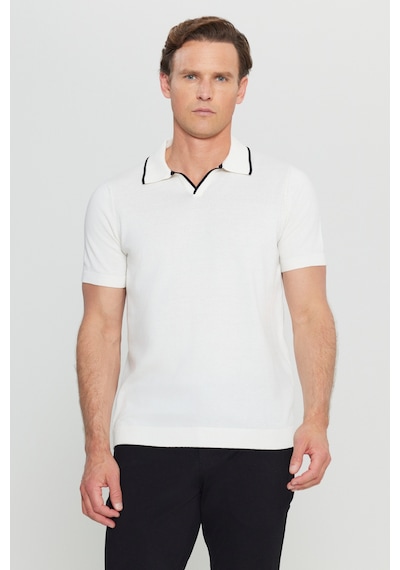 Altınyıldız Collectıon Erkek Beyaz %100 Pamuk Standart Fit Normal Kesim Polo Yaka Triko Tişört