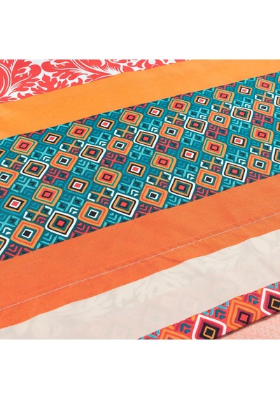 Boho Çizgili Yumuşak Çarşaf 6 Parça Set, Kraliçe, Turkuaz Ve Mandalina Çok Renkli