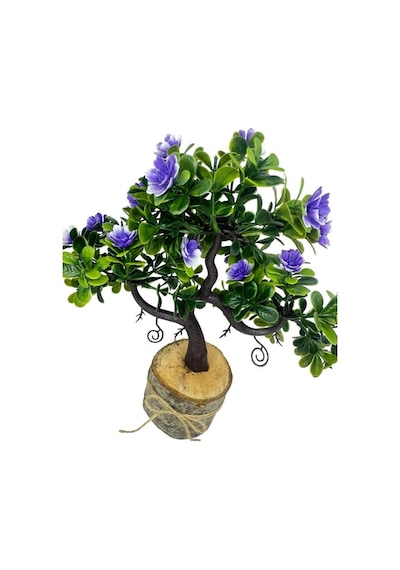 Yapay Çiçek Mor Çiçekli Bonsai Ağacı Dekoratif Kütük Saksıda Yapay Ağaç Bonzai Losus Çiçekli