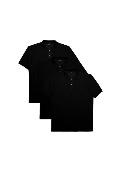 Tudors Erkek 3'lü Paket Siyah Slim Fit Dar Kesim Pamuklu Düz Pike Polo Yaka Tişört-32832 Siyah