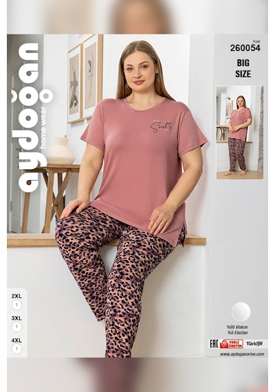Aydoğan Kadın İnci Büyük Beden Kısa Kol Somon Pijama Takım 0054 Somon
