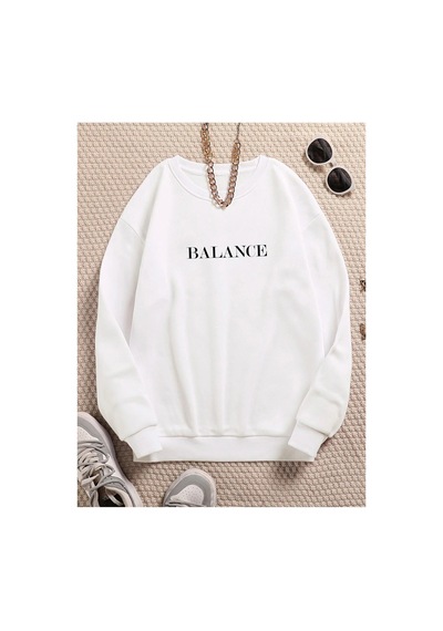Tarzsokak Balance Renkli Oversize Bisiklet Yaka Pamuklu Sweatshirt Beyaz