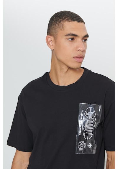 AC&Co / Altınyıldız Classics Erkek Sıyah Loose Fit Bol Kesim Baskılı Bisiklet Yaka Tişört Siyah