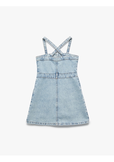 Koton Pamuklu Askılı Düğmeli Cepli Denim Elbise Lıght Indıgo 5skg80023ad Açık Mavi